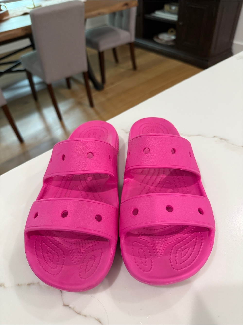 CROCS Women's Hot Pink Double-Strap Slide Sandals